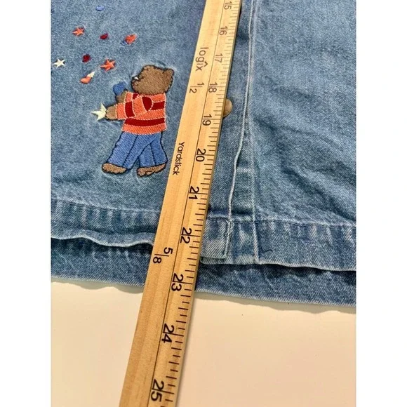Vintage Christopher & Banks Denim Shirt Womens Sz L Teddy Bear America July 4th - Picture 13 of 16